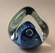 Robert Eickholt Studio Art Glass Paperweight Blue Signed 2002