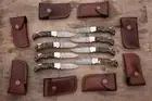 Unique LOT OF 12 Handmade RAM HORN Damascus Steel Pocket Folding Knife, W/Sheath