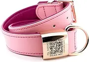 ScanCollar QR Code Pet ID Genuine Leather Smart Collars with Location Tracking with Pet Online Profile, Soft Padded, Stylish, Breathable for Small Medium Large Dogs (Large, Pink & Violet)