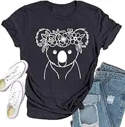 [Qskall] Australia Shirt for Women Aussie Koala Print T-Shirts Australian Native Themed Tee Tops