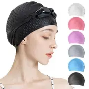 Silicone Swim Cap,Comfortable Bathing Cap Ideal for Curly Short Medium black