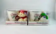 Pfaltzgraff Winterberry Set of 2 Large Santa and Snowman Mugs & Plush Ornaments