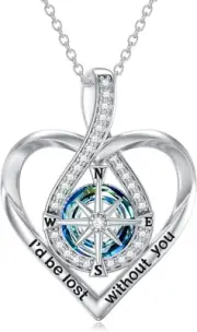 Compass Necklace for Women Sterling Silver I'D Be Lost without You Blue Crystal