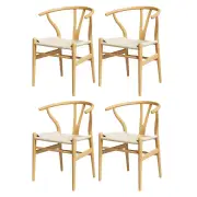 1 Set of 4 Artiss Dining Chairs Wooden Rattan Seat Wishbone Back