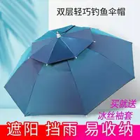 在飛比找樂天市場購物網優惠-釣魚傘 頭戴傘雨傘帽雙層大號折疊戶外釣魚傘漁具帽子頭頂式遮陽