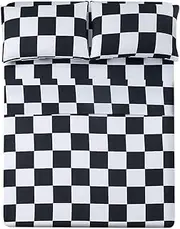 Bed Sheet Set 3 Piece -Twin Size-Soft Durable Microfiber Bedding Sheet Set,Deep Pocket,Stain,Fade & Wrinkle Resistant (Plaid Black&White)