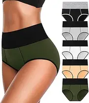 [OLIKEME] High Waisted Underwear for Women Tummy Control Cotton Plus Size Full Coverage Packs Ladies Panties Briefs, Multi-b-5 Pack, Medium