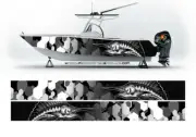 Camo Black and White Marlin Fish Graphic Vinyl Boat Wrap Decal Pontoon Watercraf
