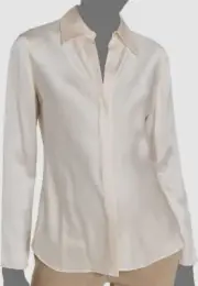 $396 Vince Women's Ivory Bias Cut Button-Up Silk Shirt Blouse Top Size XS