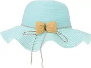 [SAFIGLE] Boys and Girls Sun Hat Straw and Bowknot Beach Sun Visor for Girls Outdoor Uv Protection Hat Blue