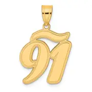 14k Yellow Gold Brushed Border Script Number 91 Pendant