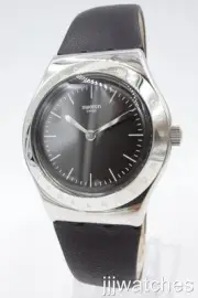 New Swatch Irony Medium LIE DE VIN Brown Leather Watch 33mm YLS205 $100