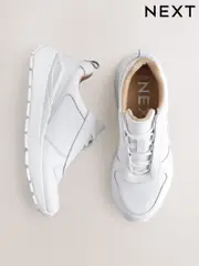 White Forever Comfort® Leather Wedge Lace Up Trainers (E85992) | $101