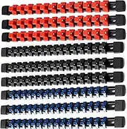 ALOANES 9 PC ABS Socket Organizer, 1/2, 3/8 & 1/4 inch Drive Rail Holders, Heavy Duty Socket Racks, Black Rails with Red, Blue & Black Clips