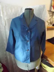 NEW CHICO'S 100% SILK dress jacket SHORT WAISTED SZ 1 (s-m) BLUE 3/4 SLV RET108