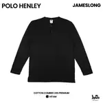 HITAM JIPCLO KAOS HENLEY TEE 棉精梳 24S 高級黑色 POLOS POLO 衫領鈕扣領男士