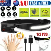 Waterproof COB LED Motion Sensor Head Torch Headlight USB Rechargeable Headlamp.