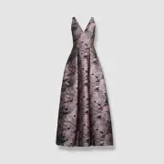 $550 Aidan Mattox Women's Purple V-Neck Floral Jacquard Gown Dress Size 8