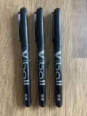 Pilot V-Ball 0.5mm Pure Liquid Ink Rollerball Pens Black, PKT 3 PENS (BRAND NEW)