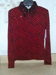 New! Women's RED & BLACK ZIG ZAG PRINT SHOW SHIRT Size Medium Horse rodeo fair
