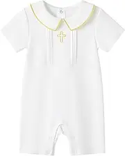 [pureborn] Baby Boy's Romper Short Sleeve Cotton One-Piece Shortall Summer Outfit for Infant Boy 0-24 Months