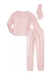 Justice Girls Pajamas Peach 2 Piece Set Soft Fleece Top And Pants Logo Size 10