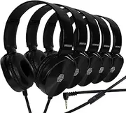 Classroom Headphones-Bulk 25-Pack, with Microphone Student On Ear Comfy Swivel Earphones for Library, School, Airplane, Kids-for Online Learning and Travel, HQ Stereo Sound 3.5mm Jack (Black Set)