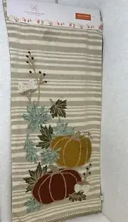 Rachel Ashwell Corduroy Beaded Embroidery Pumpkins Table Runner Home Dining