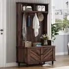 Hall Tree w/ Shoe Storage Bench 4 Hooks Coat Rack for Hallway Entryway Organizer