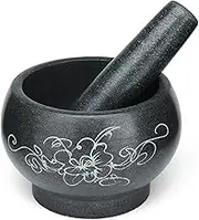 Pestle and Mortar Set 5.5-inch Granite Mortar and Pestle Set Polishing Smooth Stone Mortar and Pestle for Kitchen, Large Grinding Bowl for Herbs and Spices, Black Mortar and Pestle