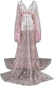 [D&J DON&JUDY] Women's Long Sparkly Moon and Star Tulle Sexy Maternity Dress for Photoshoot Illusion Bridal Wedding Dressing Gown