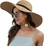 [Naivlizer] Women Wide Brim Sun Hat UPF50 Straw Summer Hat Floppy Beach Hat Roll-Up