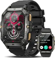 Military Smartwatch 55 mm Black Case Black Silicone Watch for Men