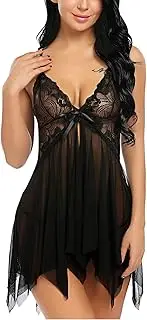 [Avidlove] Babydoll Lingerie for Women Honeymoon V Neck Chemise Sexy Exotic Open Front Negligee Black