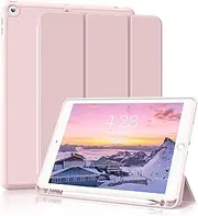 KVTVOU iPad 9th Generation (2021) / iPad 8th Generation (2020) / iPad 7th Generation (2019) 10.2 Inch Case with Pencil Holder, Smart Slim Trifold Stand Soft Back Cover, Auto Sleep/Wake, Pink