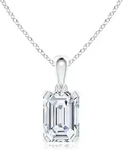 [Angara] Lab-Grown Emerald-Cut Diamond Solitaire Pendant Necklace in Sterling Silver/14ct Solid Gold for Women | April Birthstone Jewellery for Her