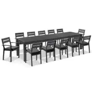 Santorini 12 Seater Outdoor Rectangle Aluminium Dining Table and Chairs setting 12 Seats - Charcoal - Denim Grey