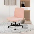 Armless Office Chair with Wheels,Ergonomic Wide Seat Fabric Cross Legged Desk Ch