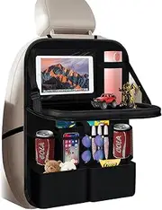 TechVizrs Car Seat Organiser, Car Back Seat Organiser, Car Child Backrest Protection, Multifunctional Waterproof Back Seat Organiser with Folding Table, Tablet Bag and Many Pockets
