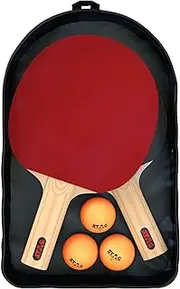 1 Star Table Tennis Playset | ITTF Approved Rubber | 2 Rackets & 3 Balls | Table Tennis Rackets and T.T Balls Included | (Red) Wood