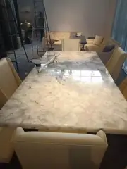 White quartz dining table, counter agate table for office meeting desk, decor