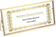 JUXYES Tabletop Business License Frame Brass License Certificate Display Frame, Double Glass Floating Picture Frame, Desktop Golden Frame for 4x9 and 3.5x8.5 Certificate Business