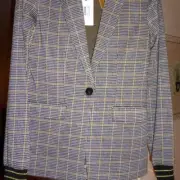 Summum Woman Luxury Jersey #733 Cappucino Check Plaid Blazer Jacket USA Size XS
