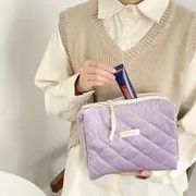 TangTangBags - Quilted Zip Makeup Pouch Argyle Embossed - Purple - One Size