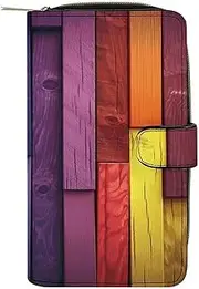 [LQPMNK] PU Leather Wallet, Colored Wood Print Wallet with Multiple Slots Elegant Wallet Business Wallet Travel Wallet Bifold Wallet, style, 19.7x11x3.5cm, Minimalist