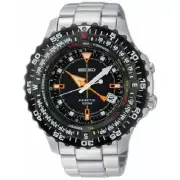 SEIKO Kinetic SKA423P1 FlightMaster Compass Date Black Pilot Steel Watch 5M62