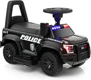 HONEY JOY Kids Ride On Police Car, 6V Battery Powered Electric Toy Car w/Real Megaphone, Music, Siren Flashing Lights & Headlights, 4-Wheel Ride-on Vehicle for Girls& Boys 18-60 Months (Black)