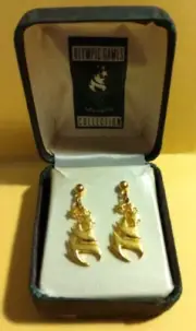Atlanta 1996 Centennial Games Gold Plated Olympic Flame Earring Set- Mint in Box