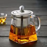 在飛比找ETMall東森購物網優惠-加厚玻璃花茶壺功夫紅茶具不銹鋼過濾泡茶杯沖茶器天圓地方公杯壺