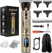 Hair Clippers Trimmer for Men,Hair Beard Body Arm Professional Electric T Blade Liners Outline Edgers Shaver 0mm Bald Zero Gap Grooming Kit LED Low Noise Cordless Rechargeable with Guide Combs(Gold)